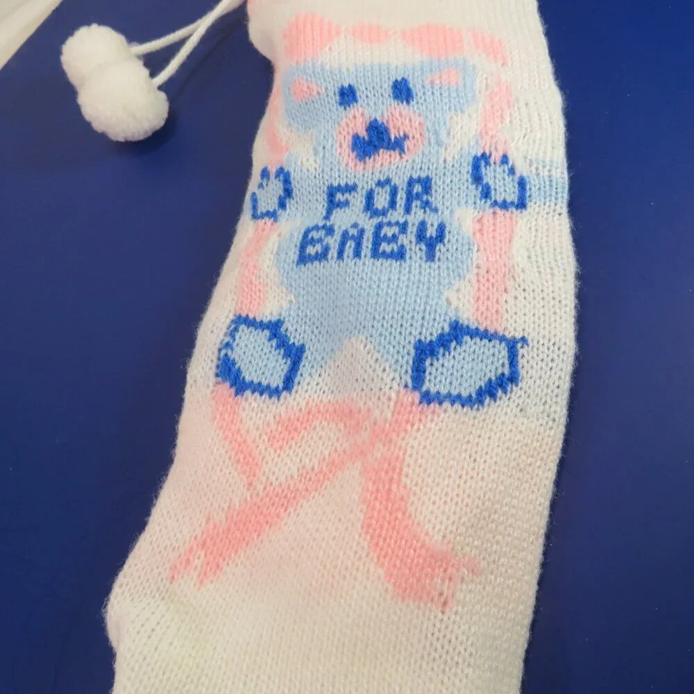 Baby vintage pink blue knit baby stocking 20 inches long Christmas Holiday Decor